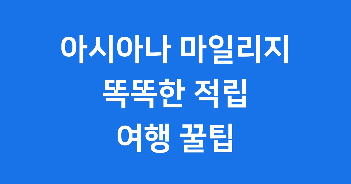 2025년 아시아나 마일리지 사용법 최적 전략
