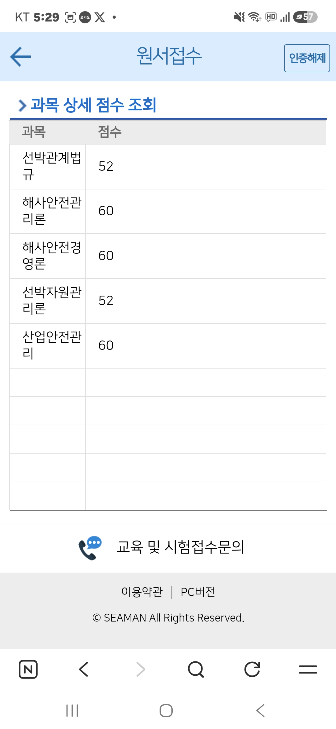 2025년 2회 선박안전관리사 필기 시험 결과