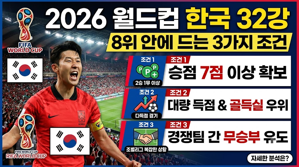 2026 월드컵 한국 32강 경우의수 8위 안에 드는 3가지 조건